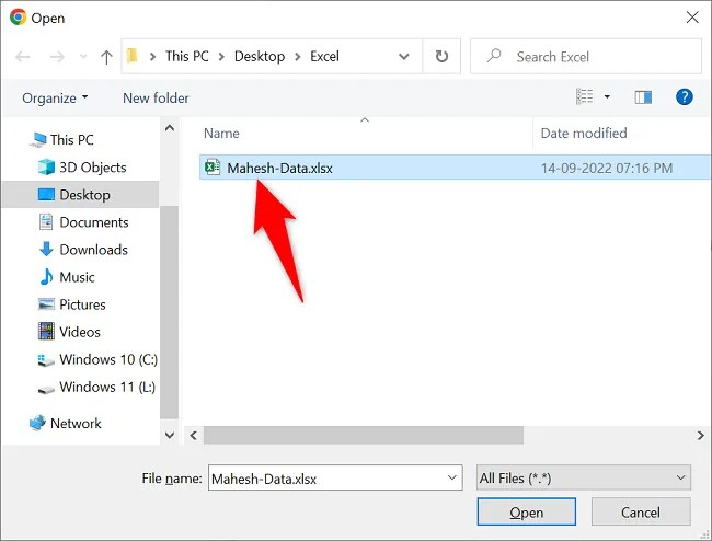 Pick an Excel file.