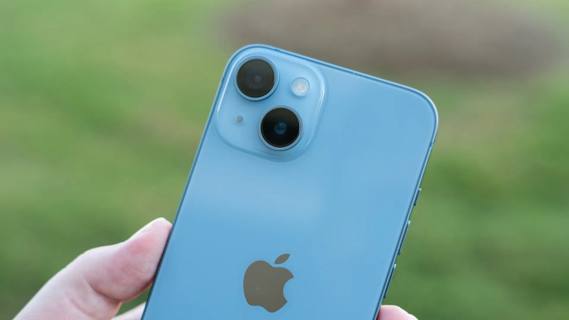 Blue Apple iPhone 14&rsquo;s dual rear-facing cameras