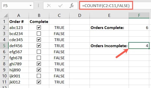 COUNTIF False for unchecked boxes