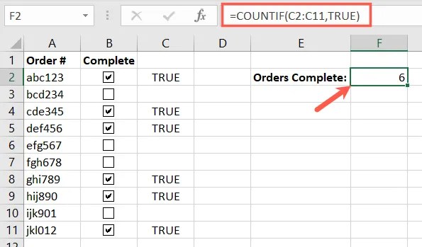 COUNTIF True for checked boxes