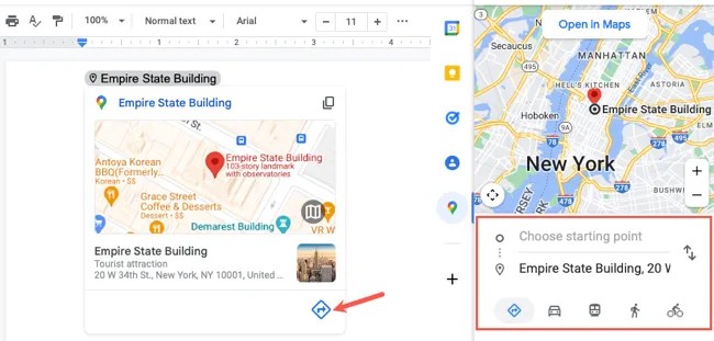 Directions button and input in the sidebar