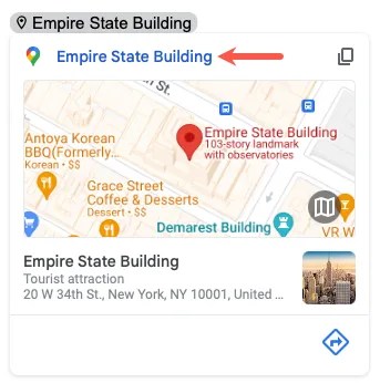 Smart Chip location name linked to Google Maps