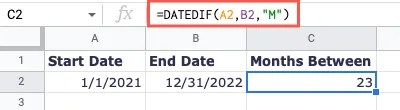 DATEDIF with cell references