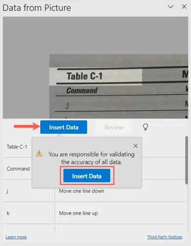 Insert Data button in the sidebar