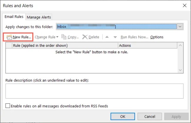 New Rule in the Rules and Alerts box
