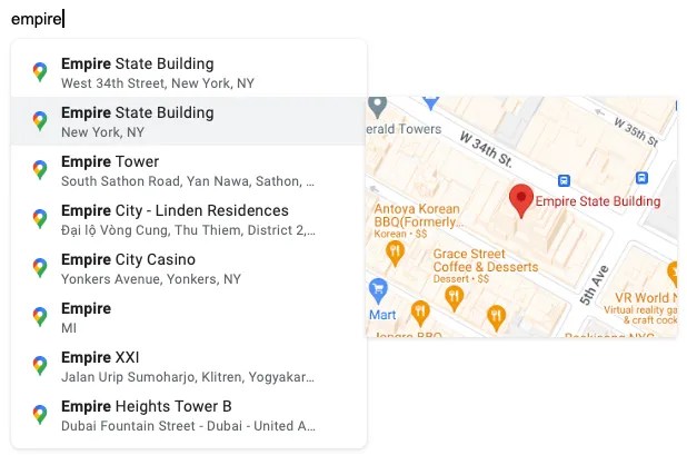 Location suggestions and a map as you type