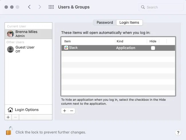 Startup app list on Mac