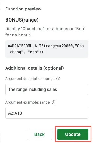 Update button after editing a function
