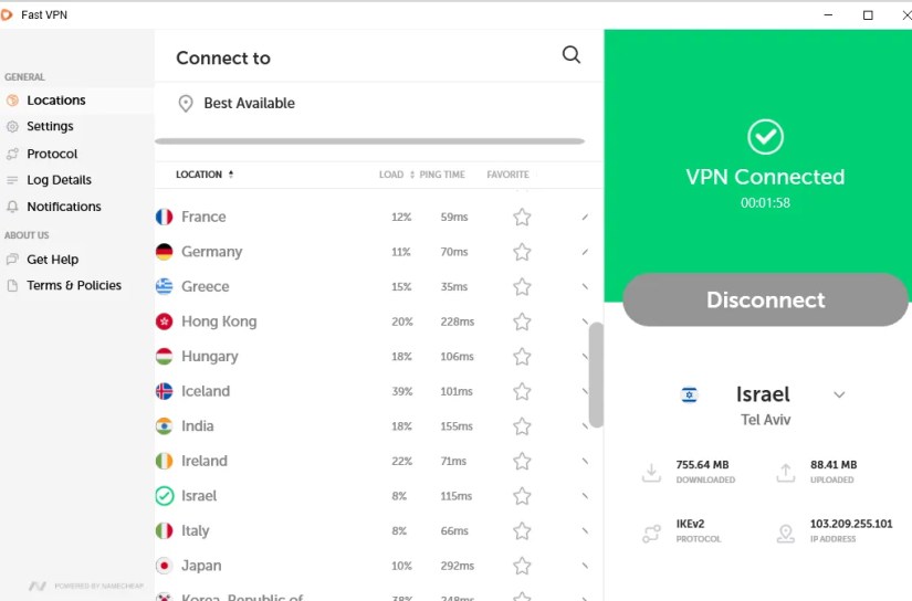 FastVPN main interface
