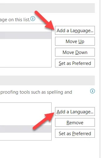 In the PowerPoint Options &gt; Language menu, press the &ldquo;Add A Language&rdquo; button to add a new language pack.