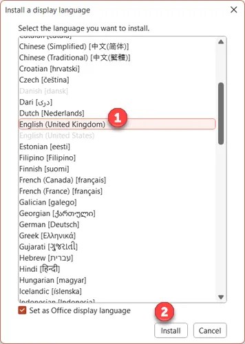 Select a language from the &ldquo;Install a Display Language&rdquo; menu and press &ldquo;Install&rdquo; to install it.