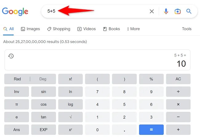 Add numbers using Google Search.