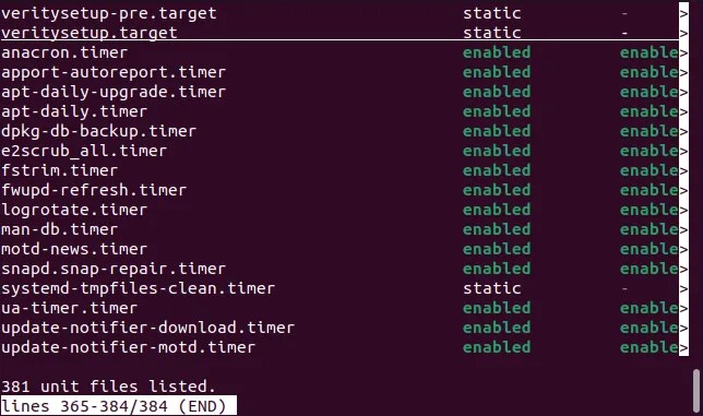 All the unit files listed by systemctl and displayed in the less file browser