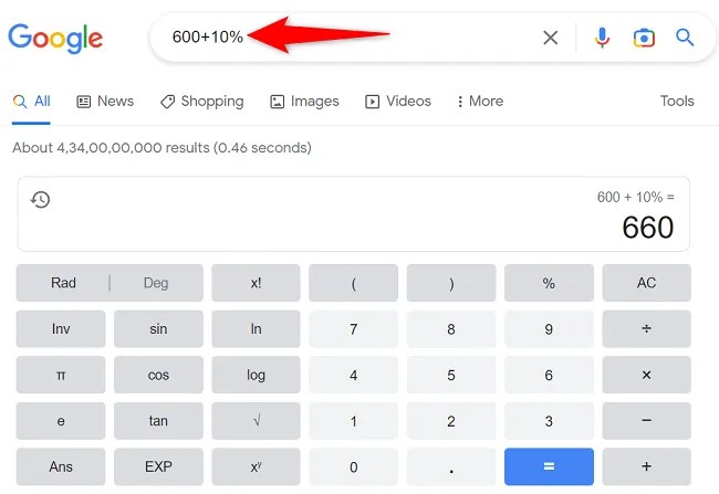 Add percentage with Google Search.