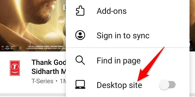 Select &ldquo;Desktop Site&rdquo; in the menu.
