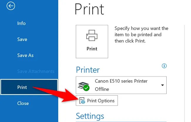 Select &ldquo;Print Options&rdquo; on the right.