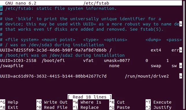 user mary editing the /etc/fstab file by using sudo