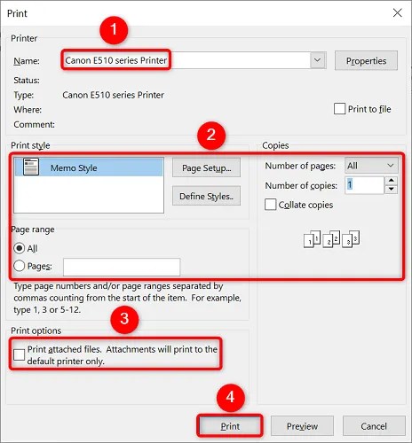 Specify print options and select &ldquo;Print.&quot;