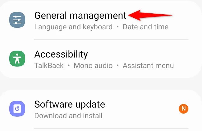 Access &ldquo;General Management&rdquo; in Settings.