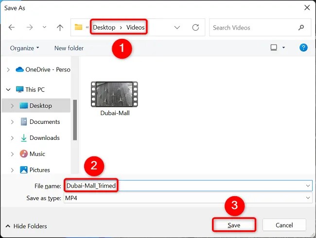 Save the trimmed video file.