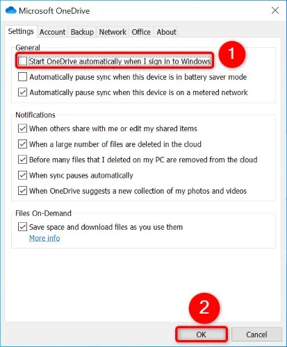 Disable OneDrive&rsquo;s automatic startup on Windows.
