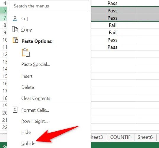 Select &ldquo;Unhide&rdquo; in the menu.