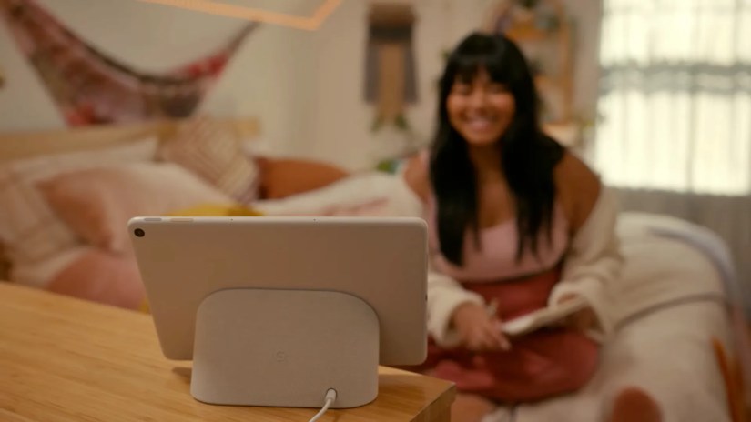 Google Pixel tablet from the rear showing its speaker docking mount.