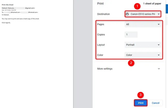 Configure print options and select &ldquo;Print.&quot;