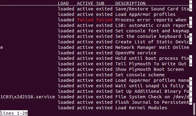 A mixture of failed and exited services found by systemctl