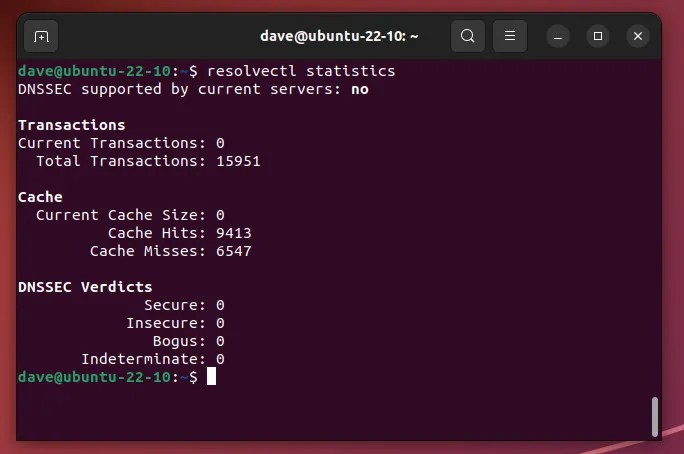Cache statistics showing the cache size has been reduced to zero