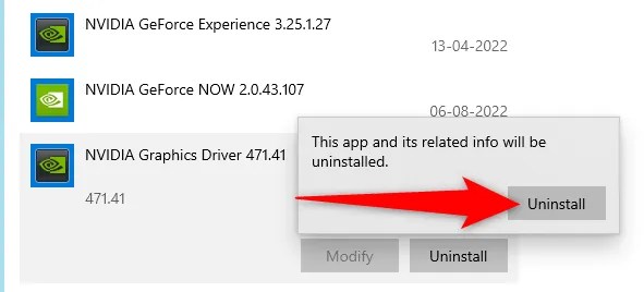 Choose &ldquo;Uninstall&rdquo; in the prompt.