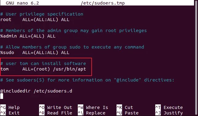 Adding new entries to the sudoers file