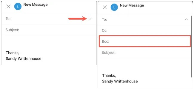 BCC field in an Outlook email on mobile