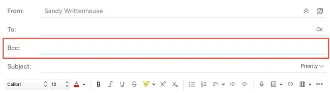 BCC field in an Outlook email on Mac