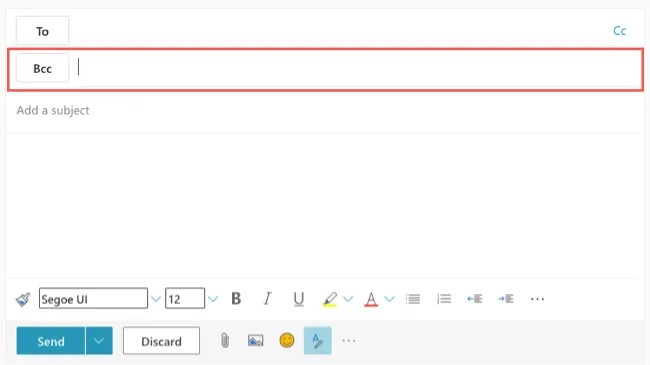 BCC field in an Outlook email
