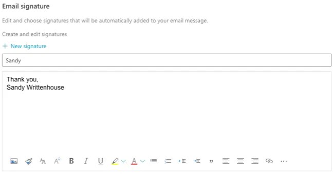 Name and signature box in Outline on the web