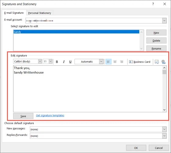 Signature box in Outlook