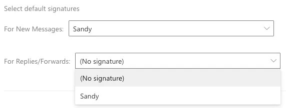 Default signature drop-down boxes