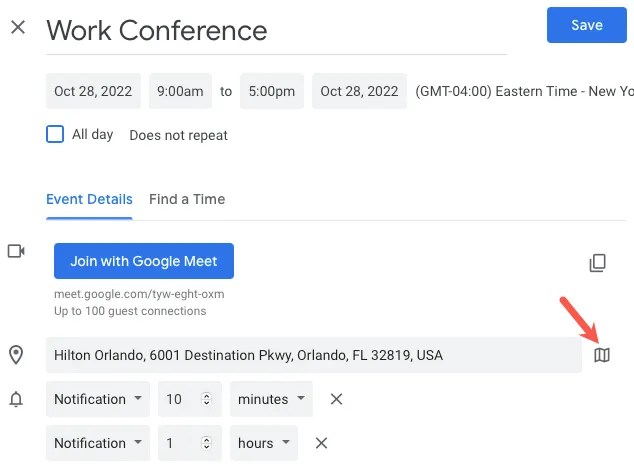 Map icon next to a location on the event detail page