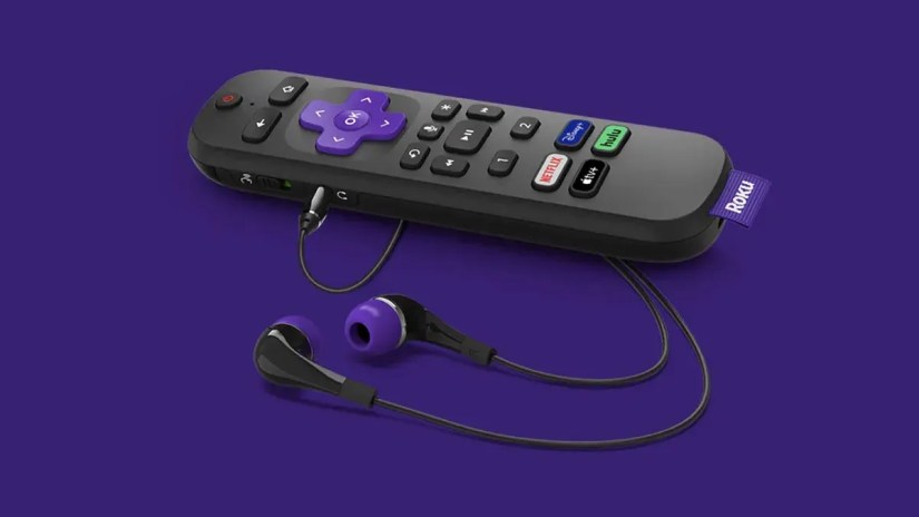 A Roku remote with a headphone jack.