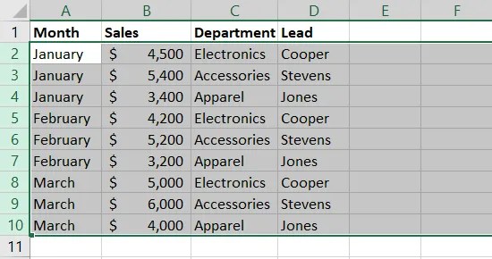 Rows selected in Excel