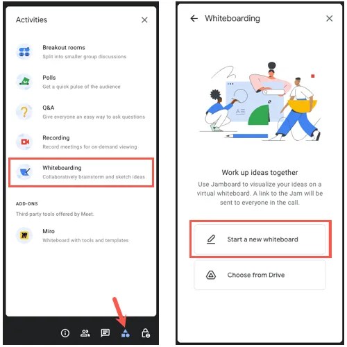 Start Whiteboarding in the Activities menu