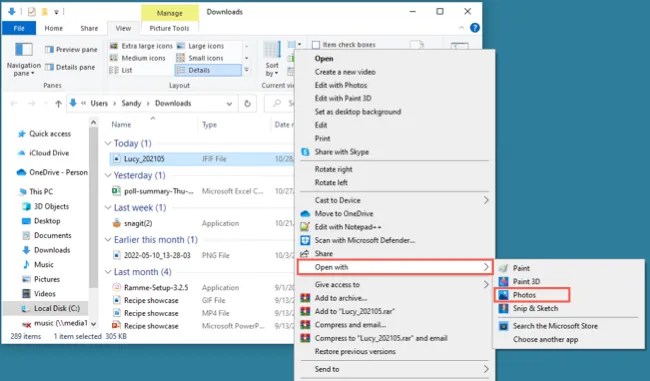 Photos in the Open With shortcut menu