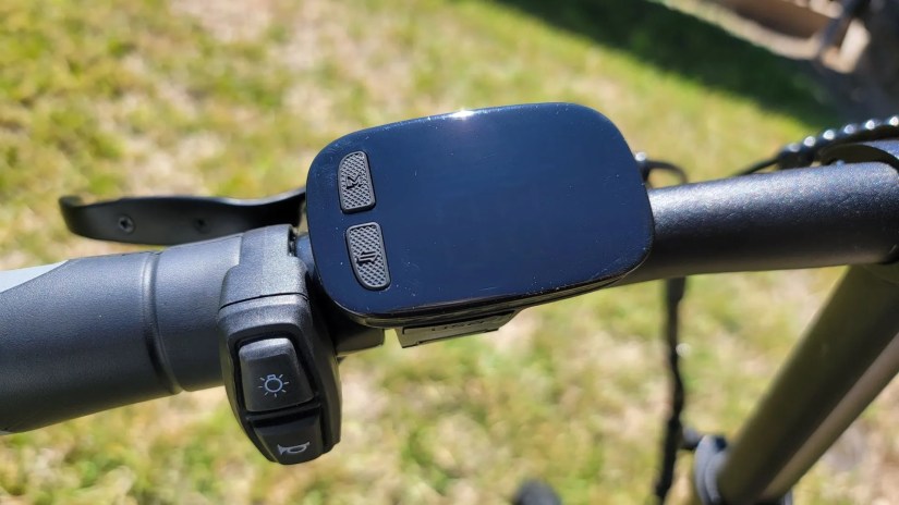 Motor, light, and horn controls on the Fiido D3 Pro Mini Electric Bike left handle bar