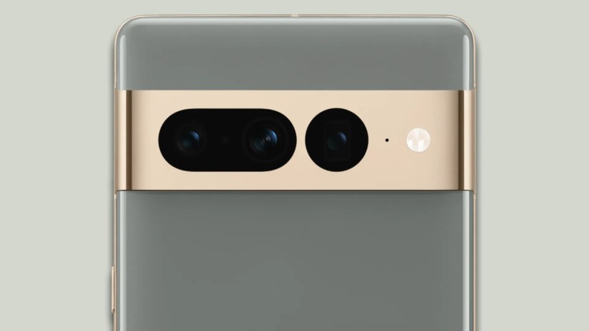 A close-up of the Pixel 7 Pro rear camera array.