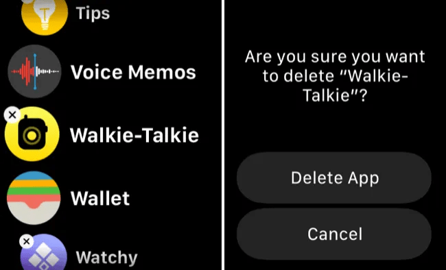 Delete the Walkie Talkie app from your Apple Watch
