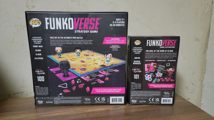 Funkoverse Squid Game game and expansion box backs