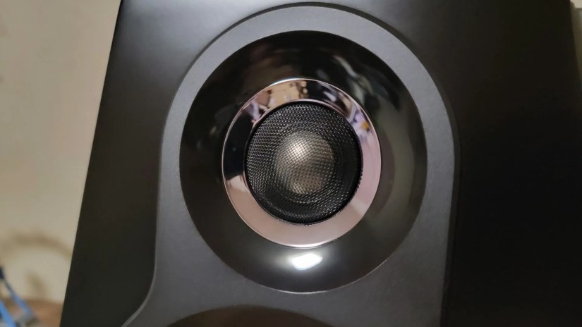 Close up of tweeter cone on Edifier HECATE G5000 gaming speakers