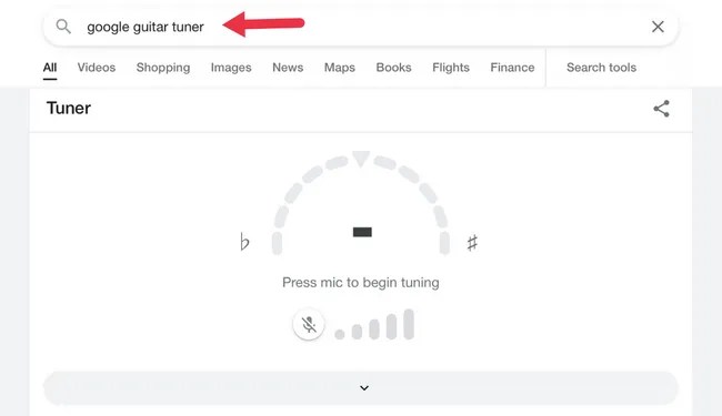 The Google Guitar Tuner at the top of search results