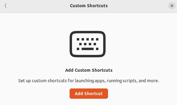 The Custom Shortcuts dialog